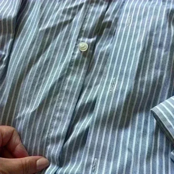 Michael Kors Blue & White Striped Long Sleeve Collar Button Up Shirt - Picture 4 of 7